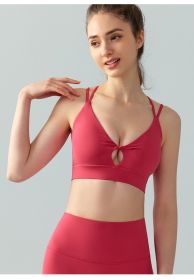 Women's Double Shoulder Strap Yoga Vest Breathable Chest Pad Sports Bra Top (Option: Raspberry Red-M)