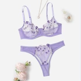 Underwear Lace Suit T-back Mesh Women's Sexy (Option: Purple-M)