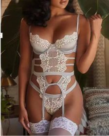 European And American Three-point Hollow Embroidery Underwear (Option: White-M)