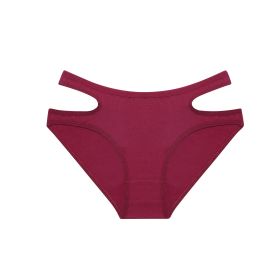 Cotton Briefs Women's Solid Color Waist Hollow Underwear (Option: Purplish Red-M)