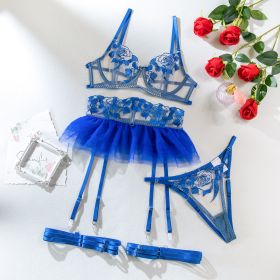 Underwear Fishbone Waist Seal Leg Ring Shapewear Four-piece Set Small Skirt Bra Set (Option: Royal Blue-M)