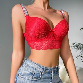 Shoulder Strap French Lace Push Up Shaping Bra (Option: Red-80B)