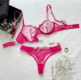 Women's New Lace Underwear Bra Set (Option: Rose Red-XL)