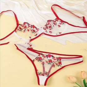 Women's New Lace Underwear Bra Set (Option: Contrasting White And Red-XL)