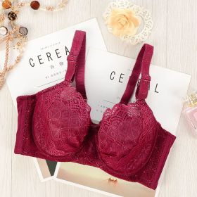 Back Button Thin Cotton Cup Lace Flower Edge Support Gathering Bra (Option: Wine Red-105B)