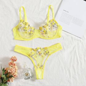 Women's New Lace Underwear Bra Set (Option: Yellow-L)