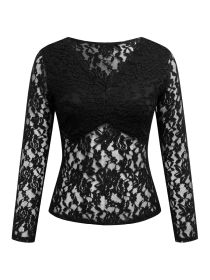 Women's Solid Color Sexy Lace Top (Option: Black-L)