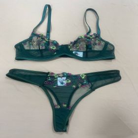 Women's New Lace Underwear Bra Set (Option: Dark Green-XL)