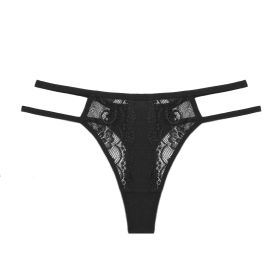 Girls Lace Pure Desire Double Belt Thin Strap Seamless Briefs (Option: Black-XL)