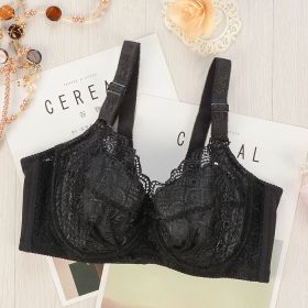 Back Button Thin Cotton Cup Lace Flower Edge Support Gathering Bra (Option: Black-85E)